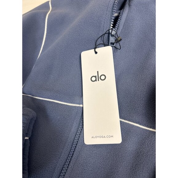 NWT Alo Yoga Polar Fleece Game Time Full Zip Jacket Bluestone/White Size Medium - Picture 7 of 8